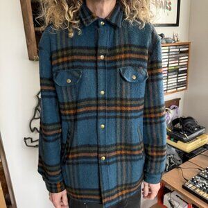 Vintage 50s 60s Towncraft Wool Mackinaw Fleece Lined Blue Plaid Jacket ~ Size L